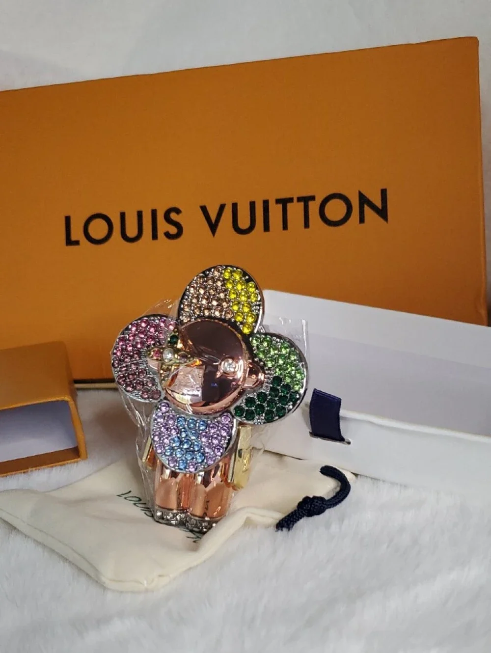Louis Vuitton Multicolor Crystal Flower Cocktail Ring with Rose Gold Center